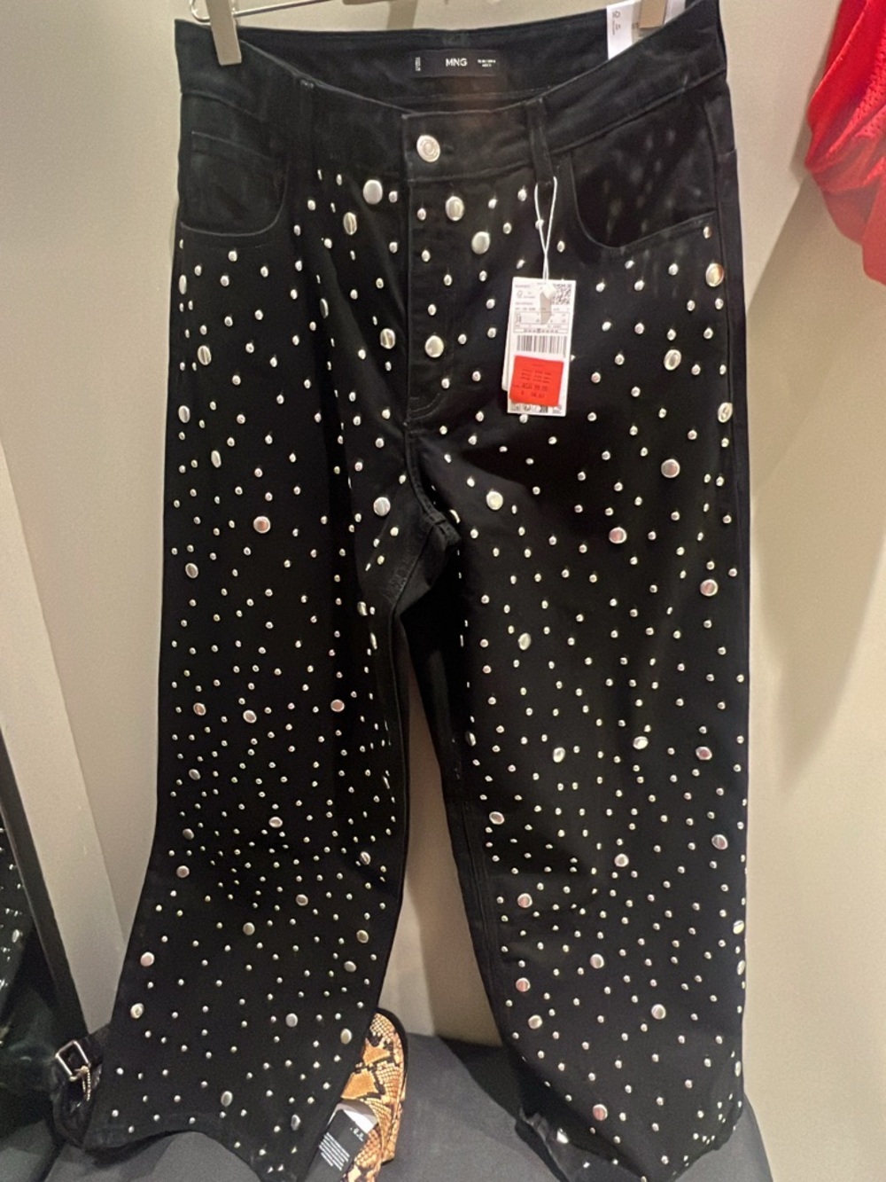 Mango Black Wide-Leg Jeans with Silver Studs | SHIPS ON APRIL 30th